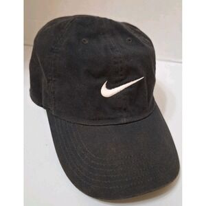 Nike‎ Hat Adjustable 1 Size Center Check Black Embroidered Swoosh Logo Golf